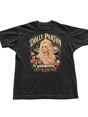 Black Graphic Tee with Colorful Tribute Print